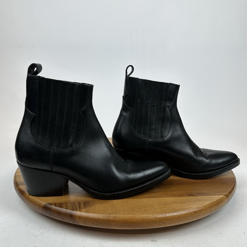 Womens Maje Farwest Black Leather Western‎ Cowboy Ankle Boots Booties Size EU 36